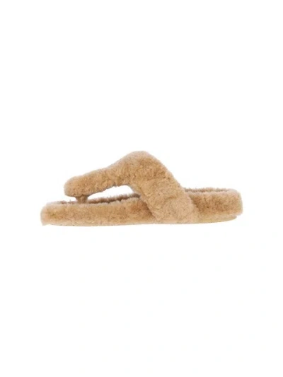 Loewe Ease Toe Post Sandal In Shearling In Brown