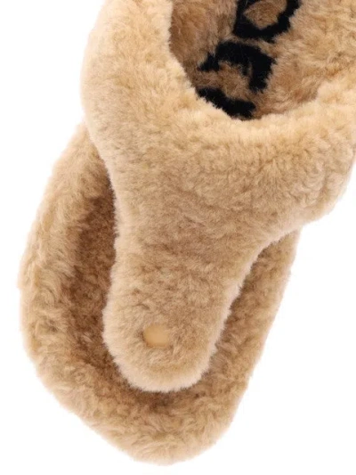 Loewe Ease Toe Post Sandal In Shearling In Brown