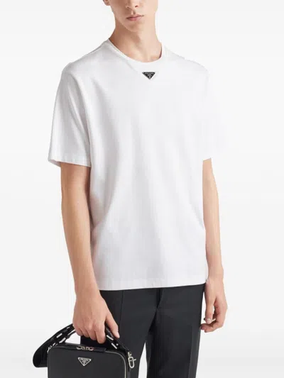 Prada T-shirt With Triangular Plaque In White
