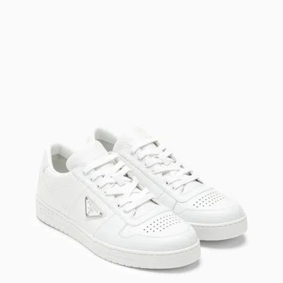 Shop Prada Men White Leather Downtown Sneakers