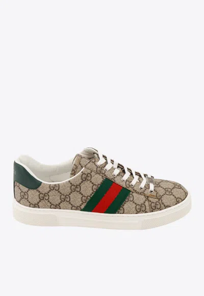 Gucci Ace Gg Supreme Bee-print Monogrammed Sneakers In Beige