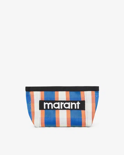 Isabel Marant Powden Logo-embroidered Clutch In White-blue-orange