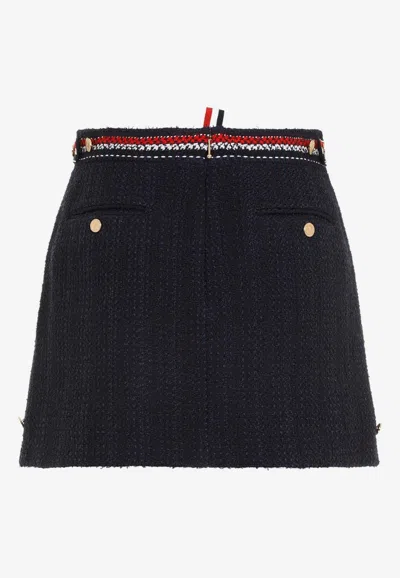 Shop Thom Browne Boucle A-line Mini Skirt In Blue