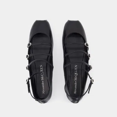 Alexander Mcqueen Mcqueen Women Leather Strap Ballet Flats In Black