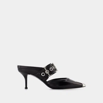 Alexander Mcqueen Punk 65mm Buckled Leather Mules In Black