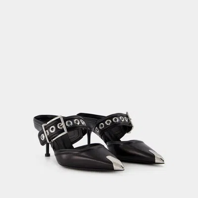 Alexander Mcqueen Punk 65mm Buckled Leather Mules In Black