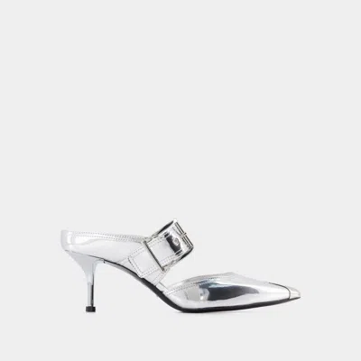 Alexander Mcqueen Leather Punk Pumps With 4 Cm Heel Height In Grey