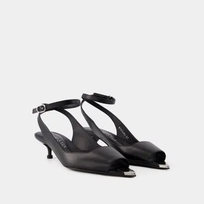 Alexander Mcqueen Black Leather Sandals With Kitten Heel In Black