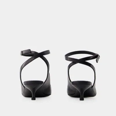 Alexander Mcqueen Black Leather Sandals With Kitten Heel In Black