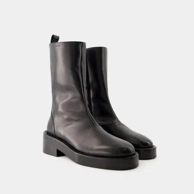Courrèges Courreges Black Leather Ankle Boots In Black