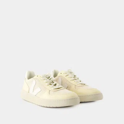 Veja V-90 Low-top Leather Sneakers In Yellow