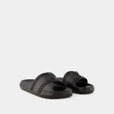 Versace Palazzo Rubber Slides In Black