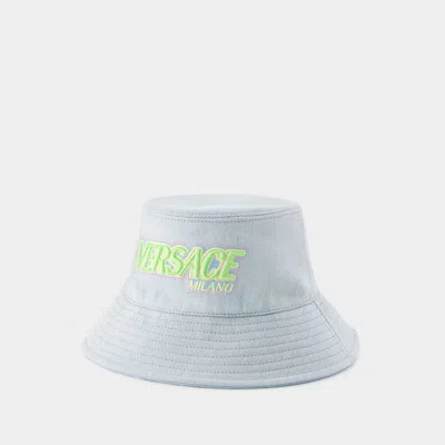 Versace Embroidered Logo Bucket Hat - Denim - Blue In Blue