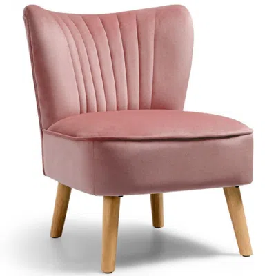 Hivvago Modern Armless Velvet Accent Chair With Wood Legs-pink