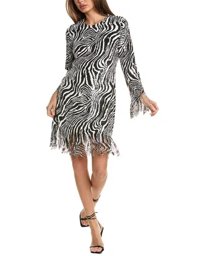 Michael Kors Collection Sequin Zebra Stripe Fringe Minidress In Grey