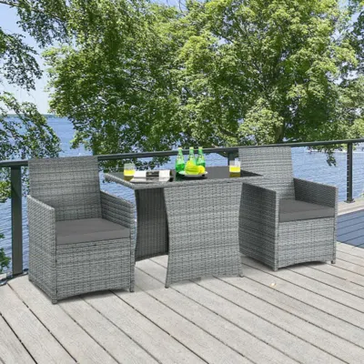 Hivvago 3 Pieces Patio Rattan Furniture Set With Cushioned Armrest Sofa-gray