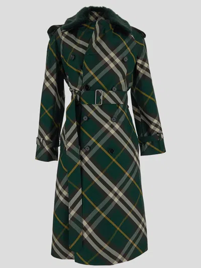 Shop Burberry Checked Trench Coat In Ivycheck