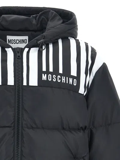 Shop Moschino Contrast Print Down Jacket. In White/black