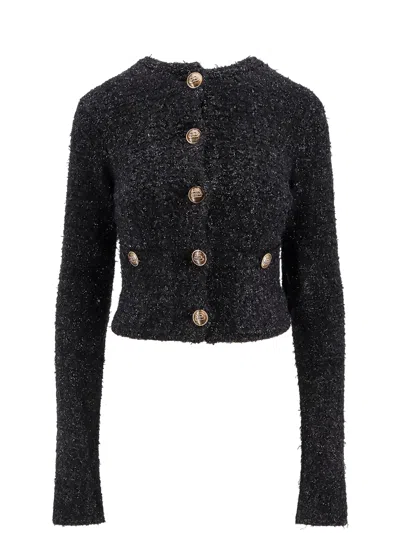 Shop Balenciaga Cotton Tweed Knitted Cropped Cardigan