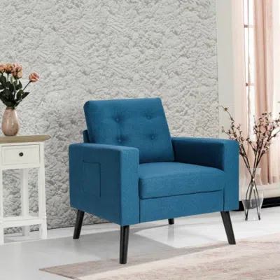 Hivvago Mid-century Upholstered Armchair Club Chair With Rubber Wood Legs-blue