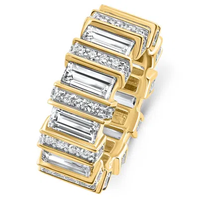 Pompeii3 6 Ct Emerald Cut Designer Wide Diamond Eternity Wedding Ring 14k Gold Lab Grown In Multi