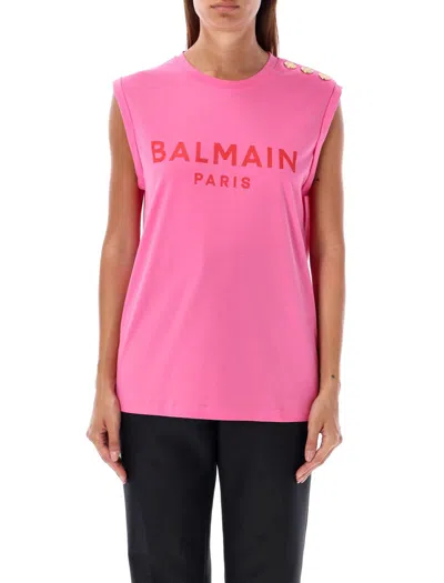 Shop Balmain 3-button Tank Top In Fucsia Rose