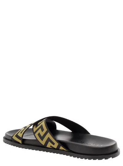 Versace Logo-print Open-toe Slides In Black