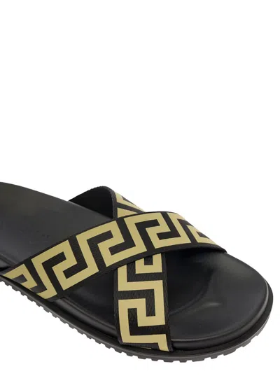 Versace Logo-print Open-toe Slides In Black