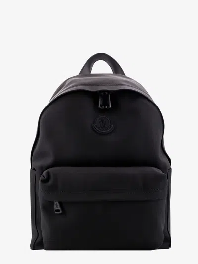 Moncler Pierrick Nylon Backpack Large Front Pocket In Black