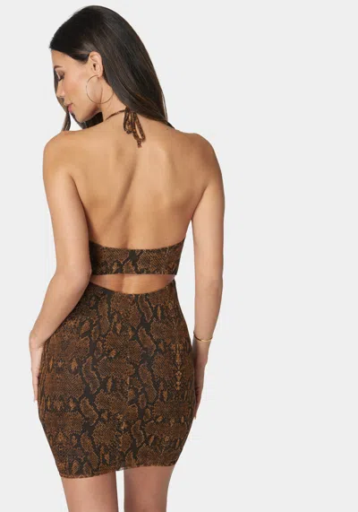 Bebe Center Ruched Mesh Drawstring Dress In Snake