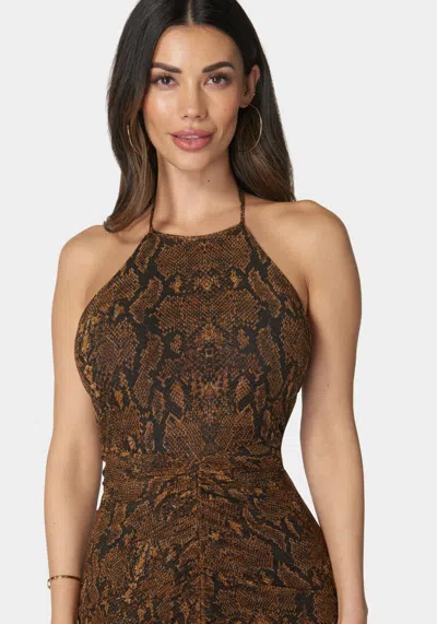 Bebe Center Ruched Mesh Drawstring Dress In Snake