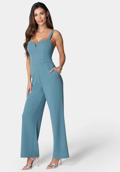 Bebe V Wire Core Jumpsuit In Denim