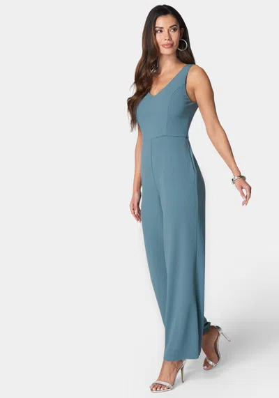 Bebe V Neck Core Jumpsuit In Denim