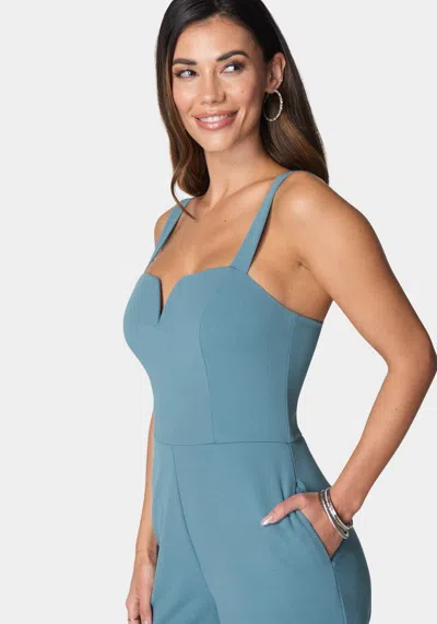 Bebe V Wire Core Jumpsuit In Denim