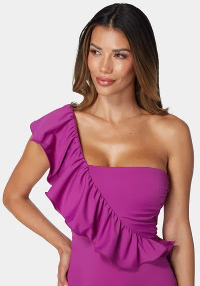 Bebe One Shoulder Ruffle Knit Bodysuit In Dahlia