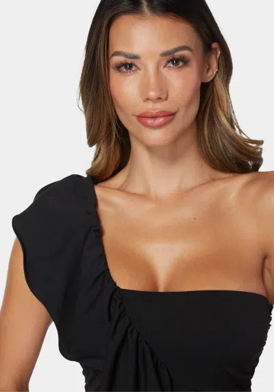 Bebe One Shoulder Ruffle Knit Bodysuit In Black