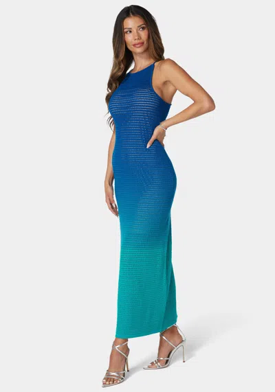 Bebe Ombre Crochet Slip Maxi Dress In Blue,green