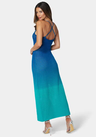 Bebe Ombre Crochet Slip Maxi Dress In Blue,green