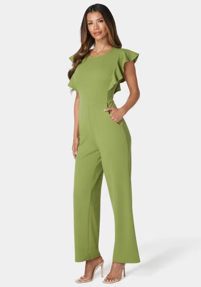 Bebe Flutter Sleeve Core Jumpsuit In Olive