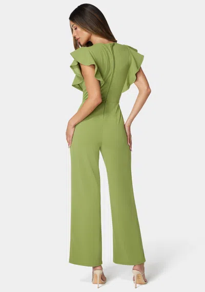 Bebe Flutter Sleeve Core Jumpsuit In Olive