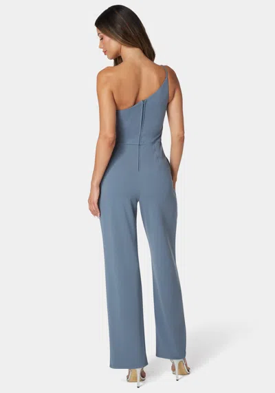 Bebe One Shoulder Core Jumpsuit In Denim