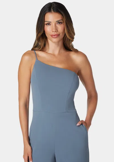 Bebe One Shoulder Core Jumpsuit In Denim