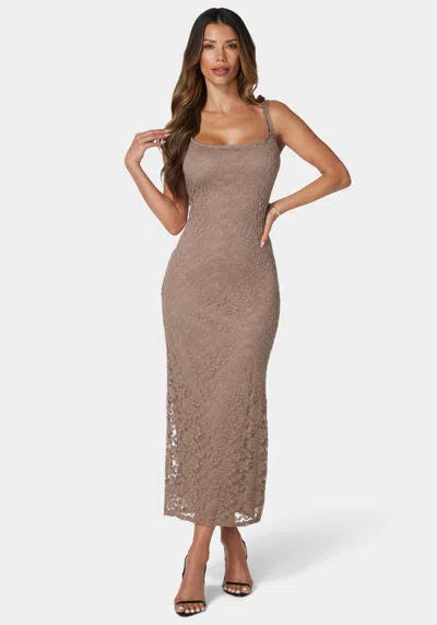 Shop Bebe Marseille Lace Square Neck Tank Dress In Khaki