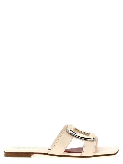 Shop Roger Vivier New Metal Buckle Mule Sandals In White