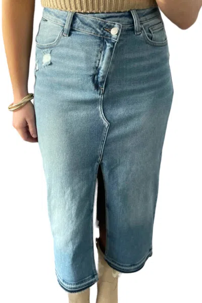 Cello High Rise Midi Skirt In Light Wash In Blue