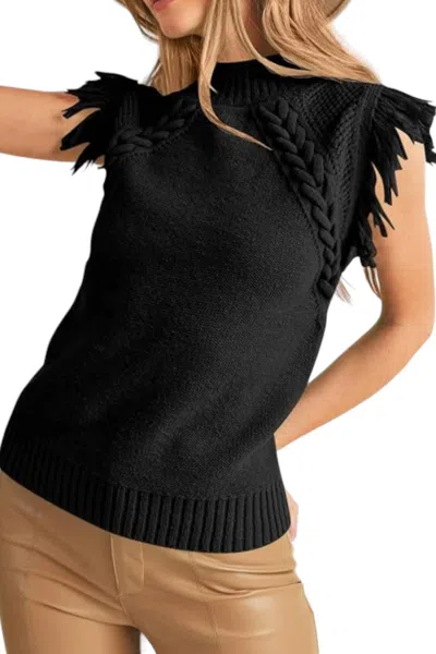 Merci Fringe Sweater Vest In Black In Black