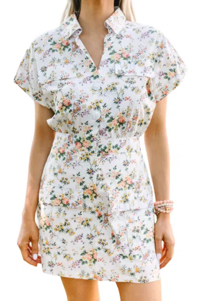 Entro Floral Button Up Skort Romper In Ivory In Multi