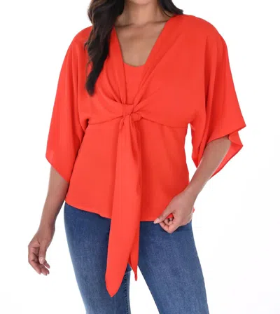 Frank Lyman Draped Open Front Cardigan In Rouge In Orange