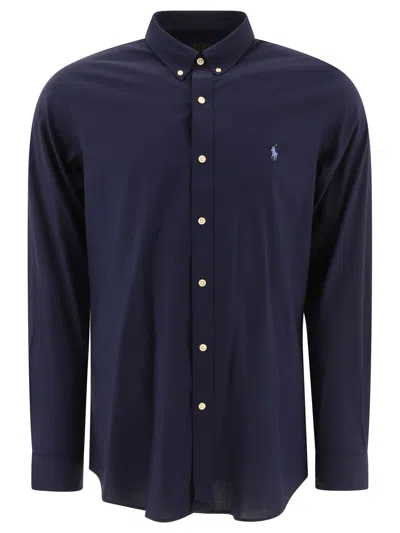 Polo Ralph Lauren Blue Shirt With Button-down Collar And Pony Embroidery On The Front