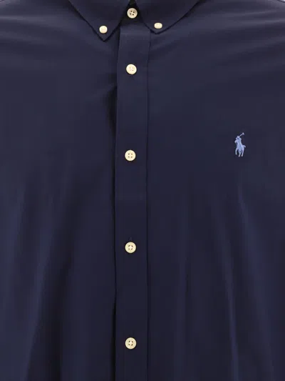 Polo Ralph Lauren Blue Shirt With Button-down Collar And Pony Embroidery On The Front